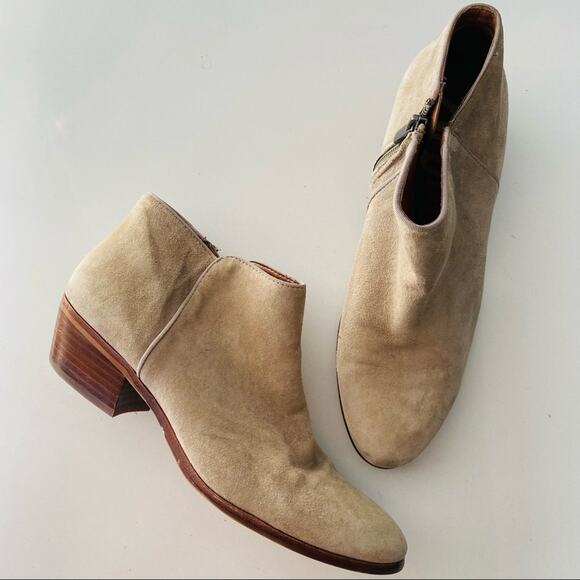 SAM EDELMAN Tan Cream Suede Leather Zipper Zip Heel Ankle Boots Booties 9.5 - Picture 1 of 9